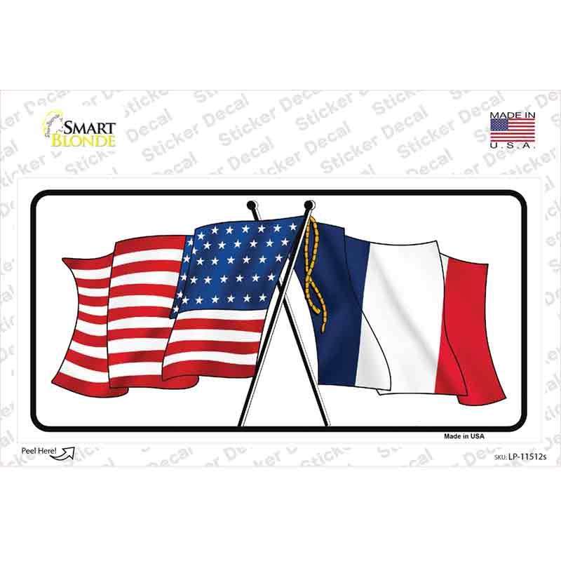 France Crossed US Flag Novelty Sticker Decal