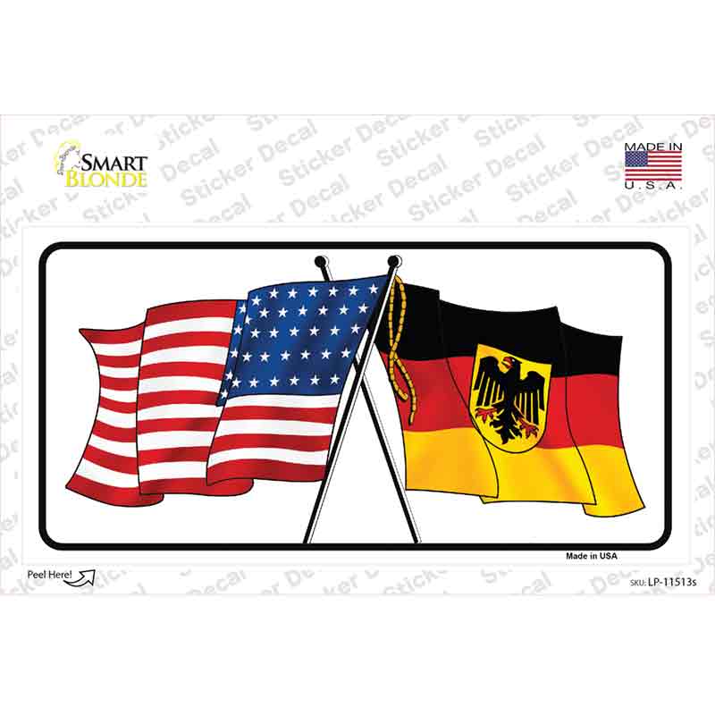Germany Crossed US Flag Novelty Sticker Decal