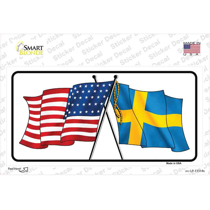 Sweden Crossed US Flag Novelty Sticker Decal