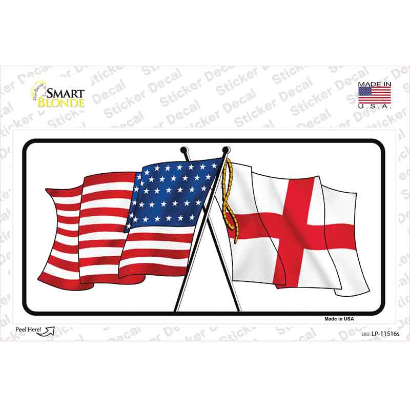 England Crossed US Flag Novelty Sticker Decal