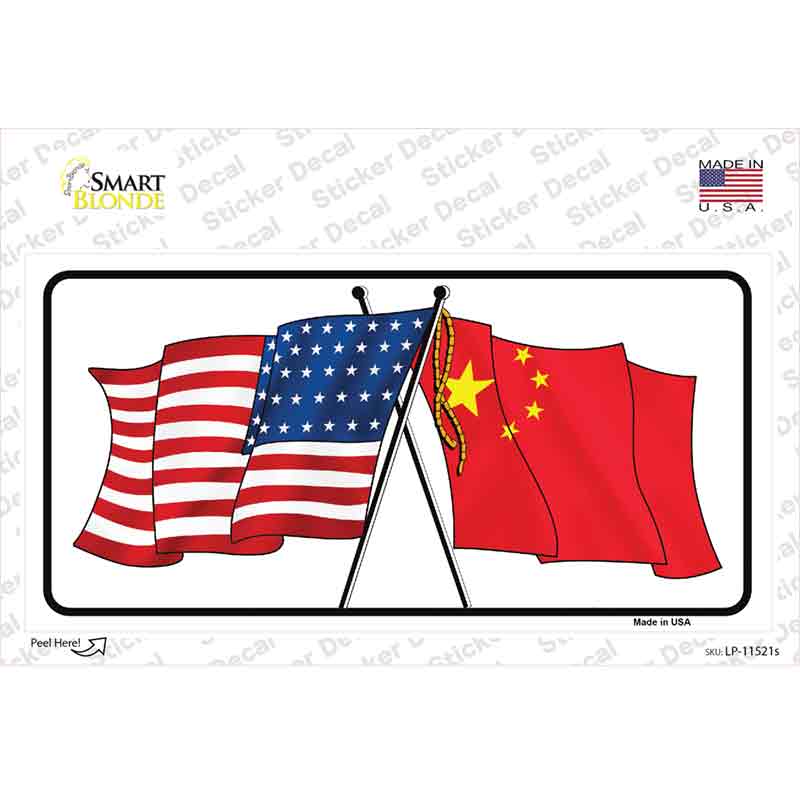 China Crossed US Flag Novelty Sticker Decal