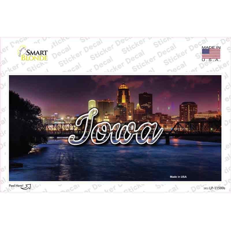 Iowa Bridge City Lights State Novelty Sticker Decal