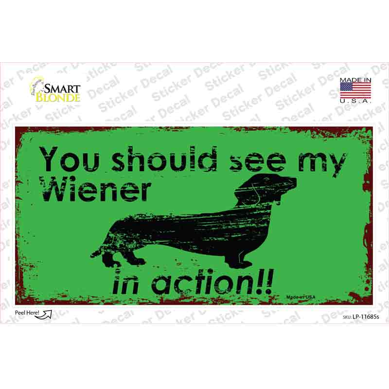 Wiener In Action Novelty Sticker Decal