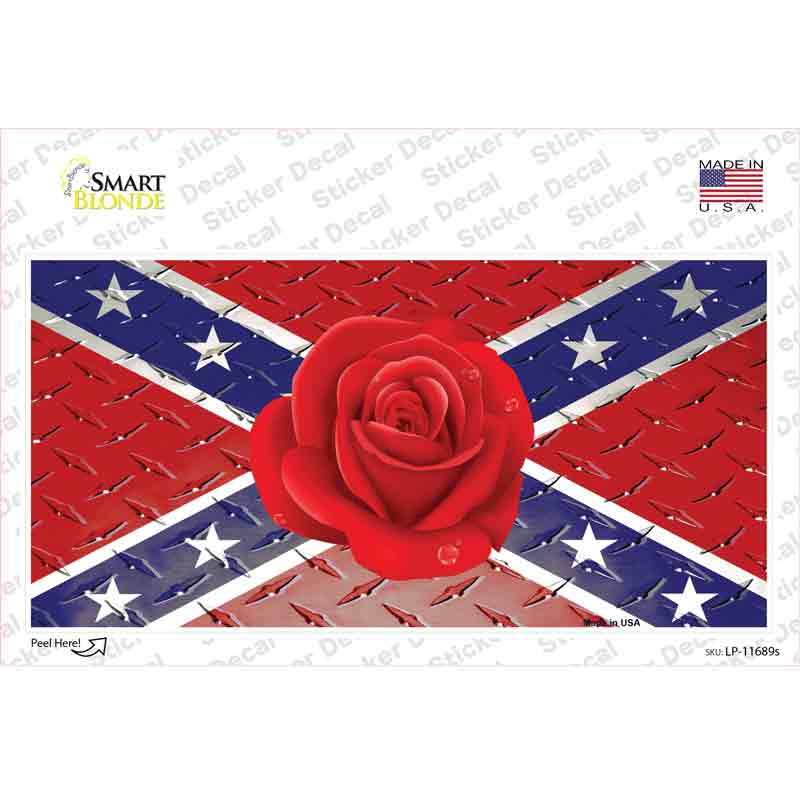 Confederate Flag With Red Rose Novelty Sticker Decal