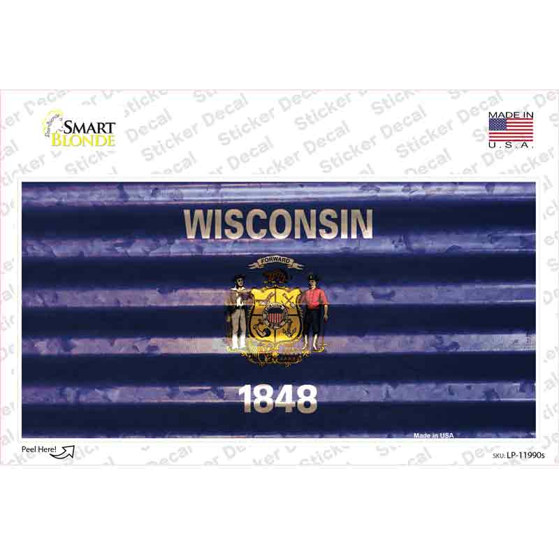 Wisconsin Corrugated Flag Novelty Sticker Decal