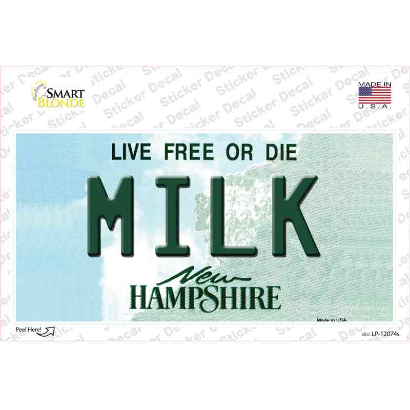 Milk New Hampshire State Novelty Sticker Decal