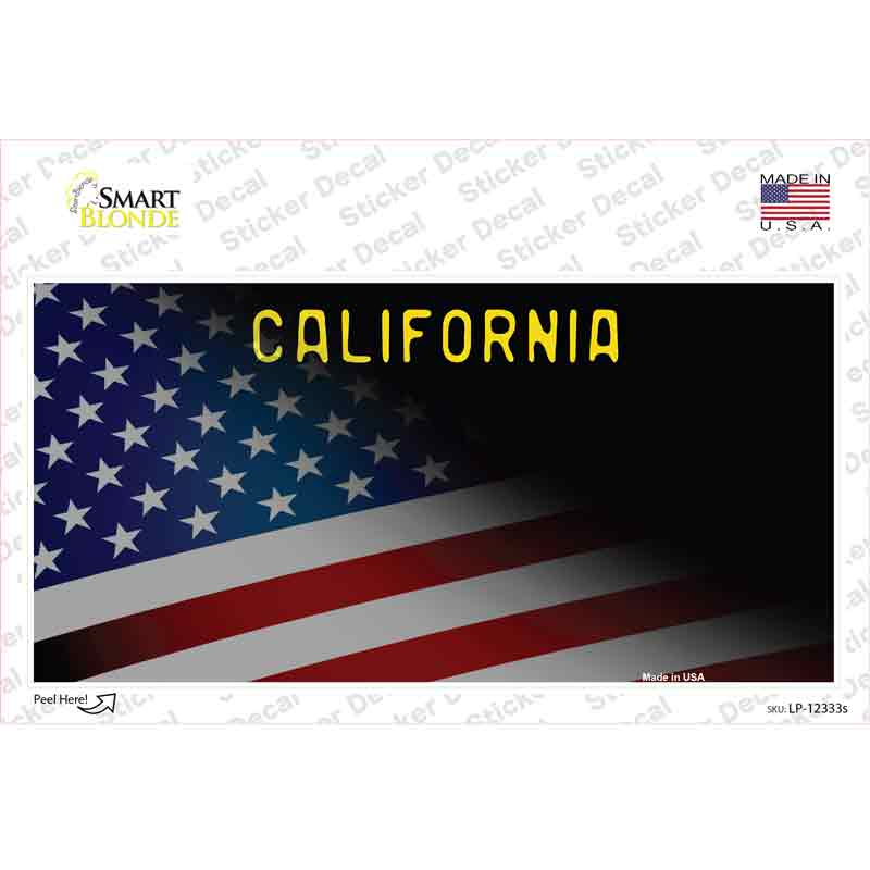 California with American Flag Novelty Sticker Decal