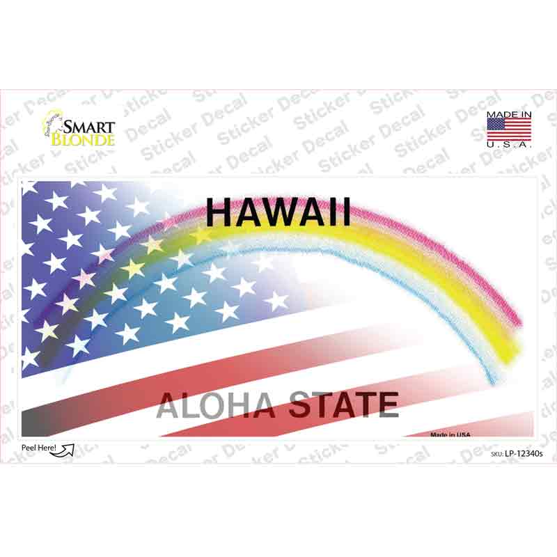 Hawaii with American Flag Novelty Sticker Decal