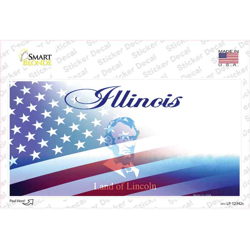 Illinois with American Flag Novelty Sticker Decal
