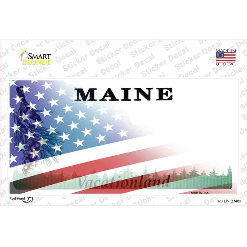 Maine with American Flag Novelty Sticker Decal