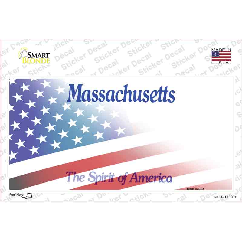 Massachusetts with American Flag Novelty Sticker Decal