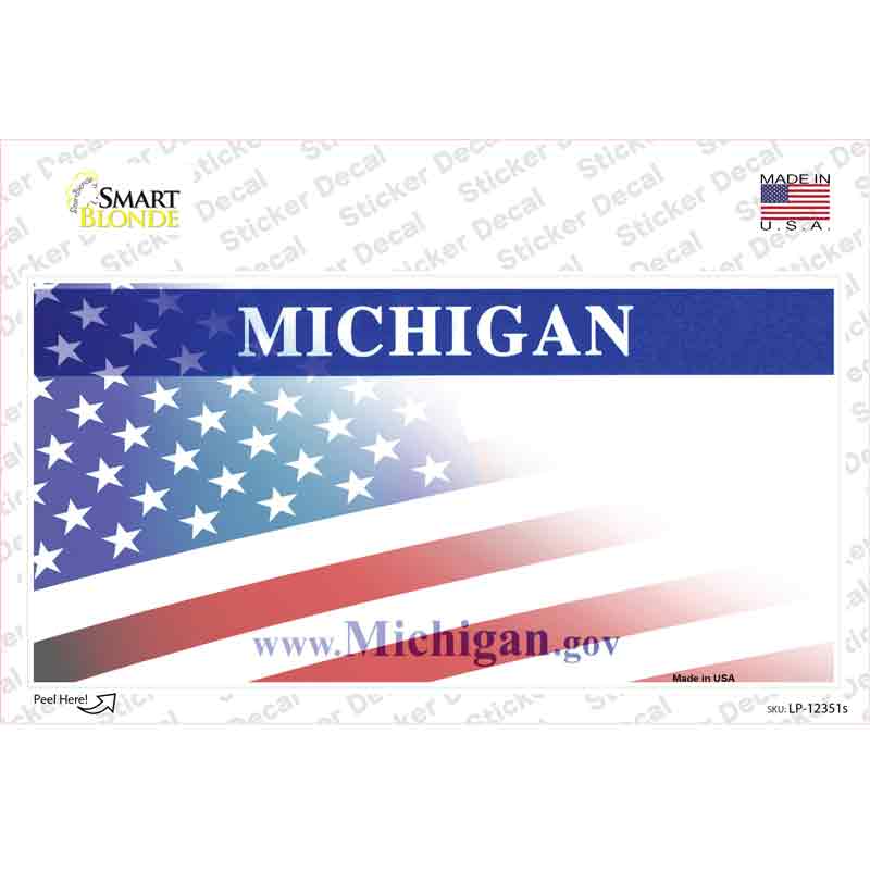 Michigan with American Flag Novelty Sticker Decal