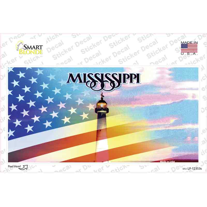 Mississippi with American Flag Novelty Sticker Decal