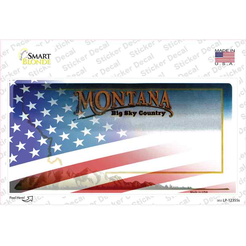 Montana with American Flag Novelty Sticker Decal