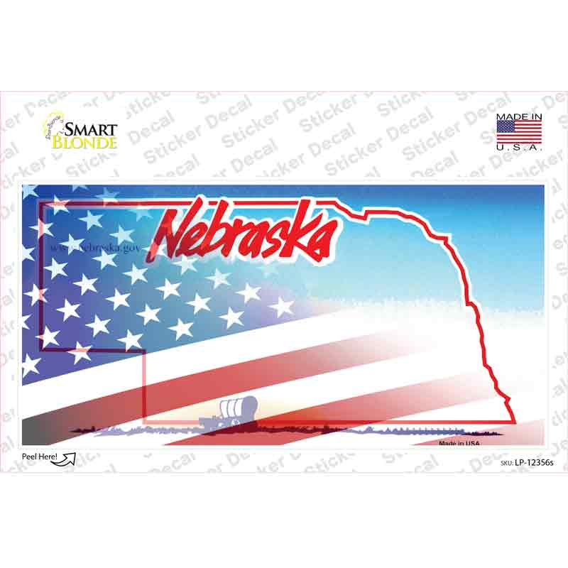 Nebraska with American Flag Novelty Sticker Decal