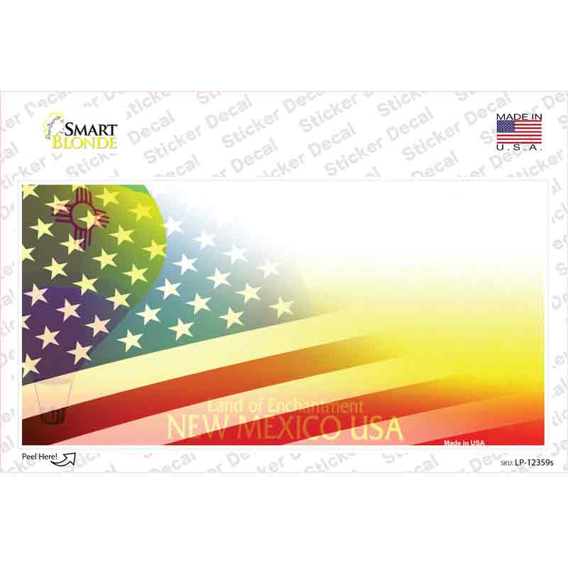 New Mexico with American Flag Novelty Sticker Decal