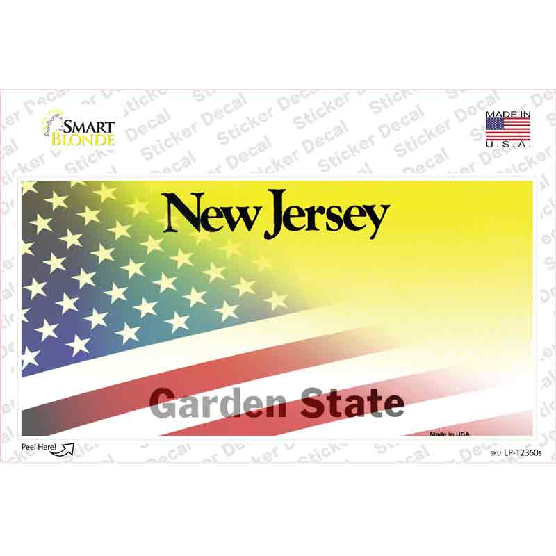 New Jersey with American Flag Novelty Sticker Decal