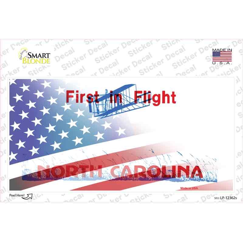 North Carolina with American Flag Novelty Sticker Decal