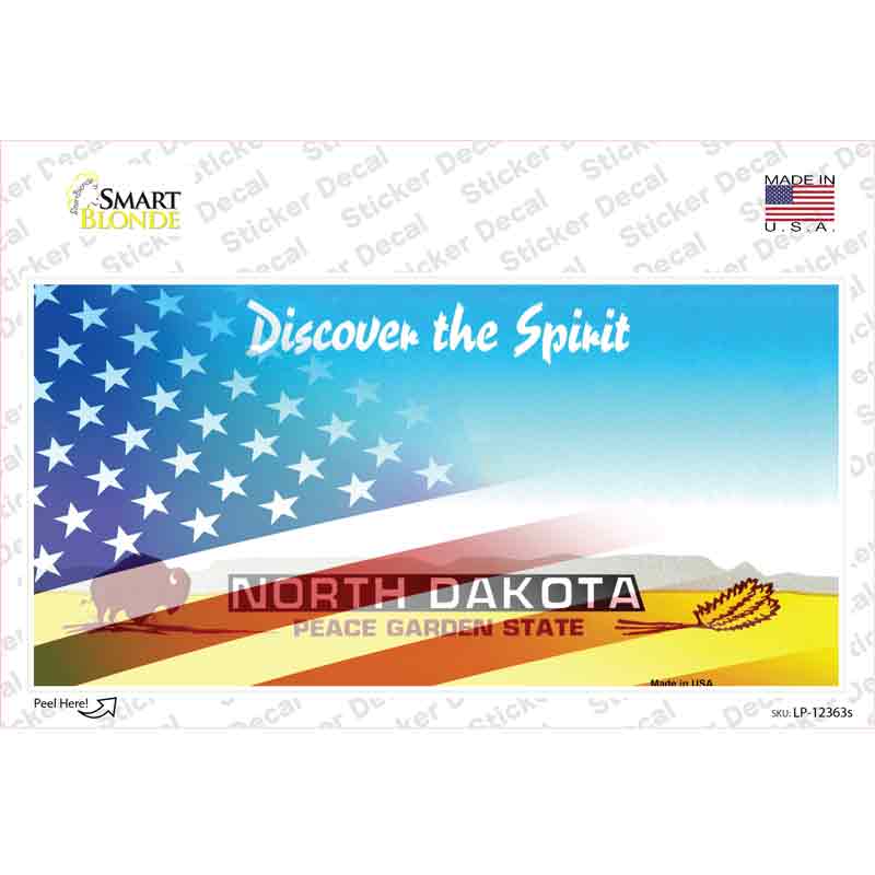North Dakota with American Flag Novelty Sticker Decal