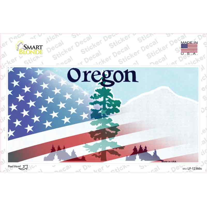 Oregon with American Flag Novelty Sticker Decal