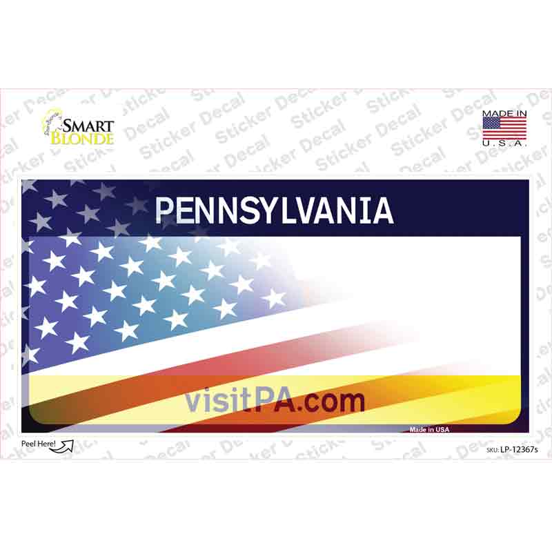 Pennsylvania with American Flag Novelty Sticker Decal