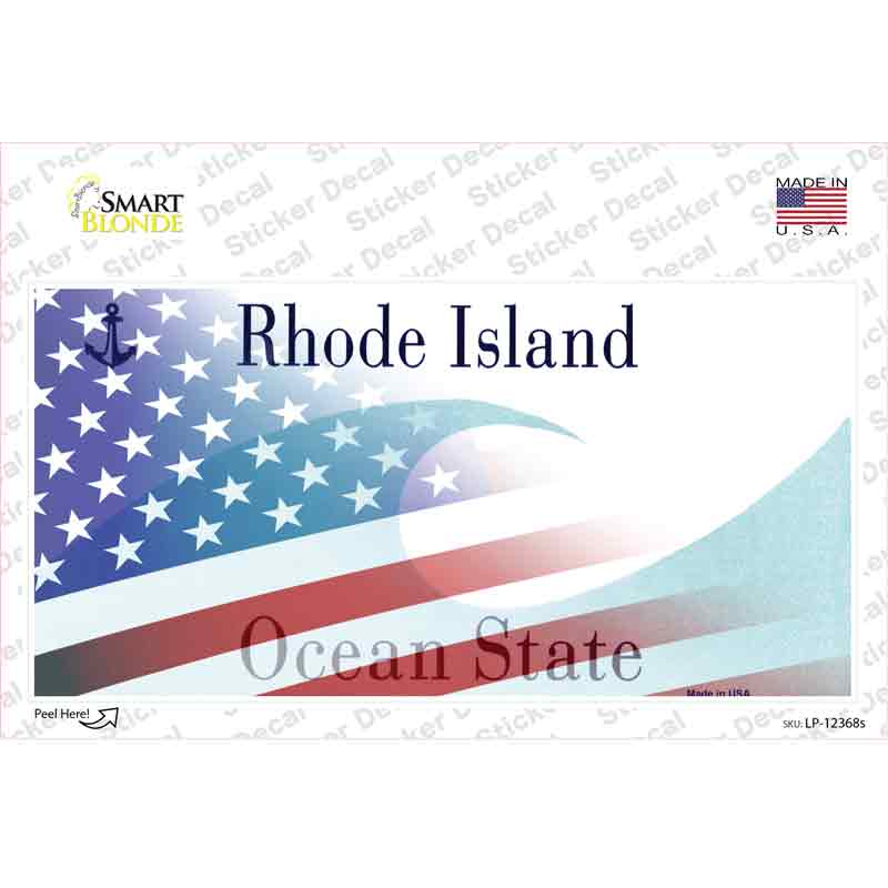 Rhode Island with American Flag Novelty Sticker Decal