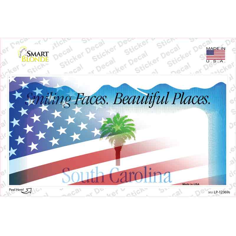 South Carolina with American Flag Novelty Sticker Decal