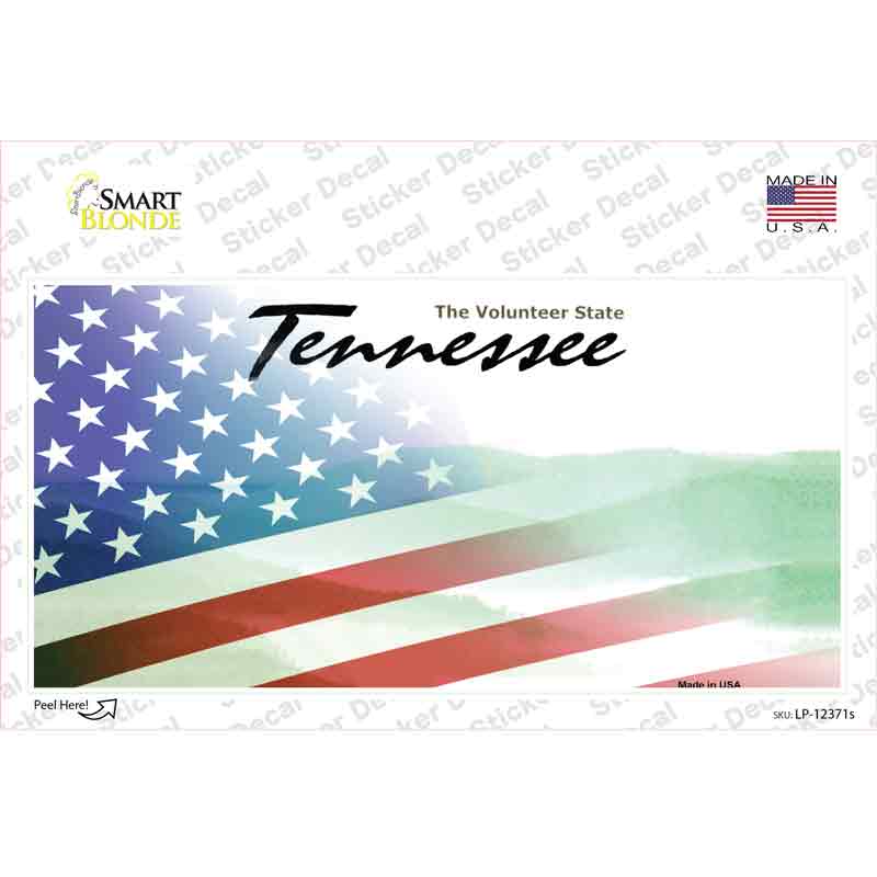 Tennessee with American Flag Novelty Sticker Decal