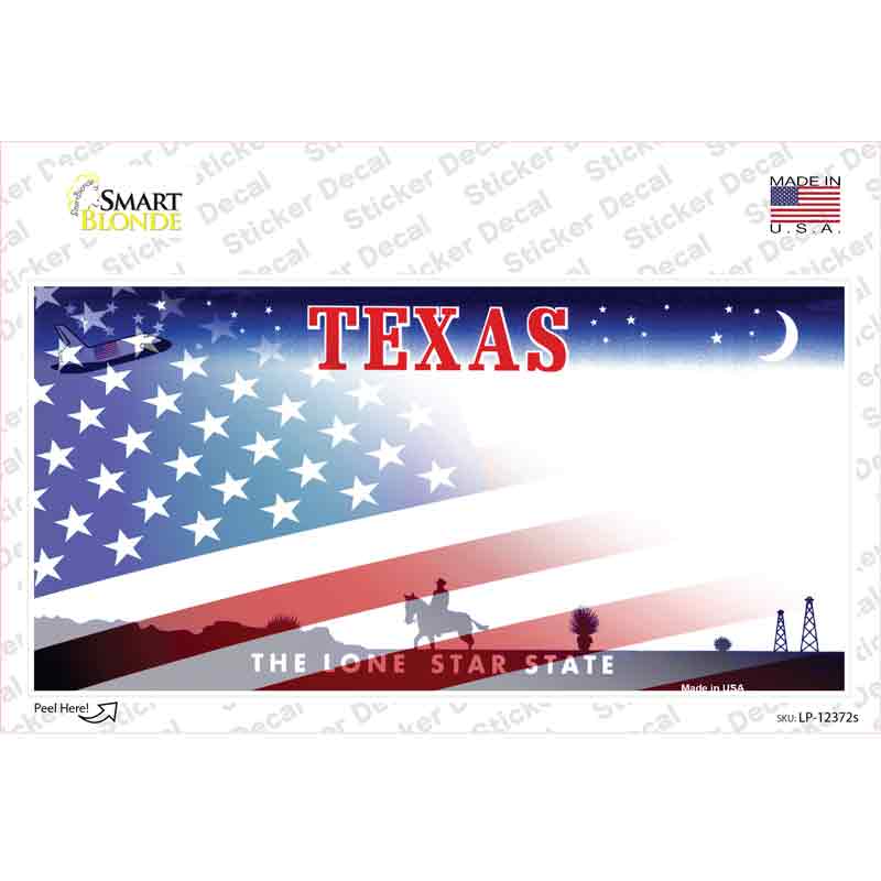 Texas with American Flag Novelty Sticker Decal