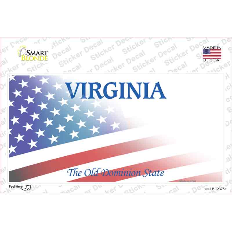 Virginia with American Flag Novelty Sticker Decal