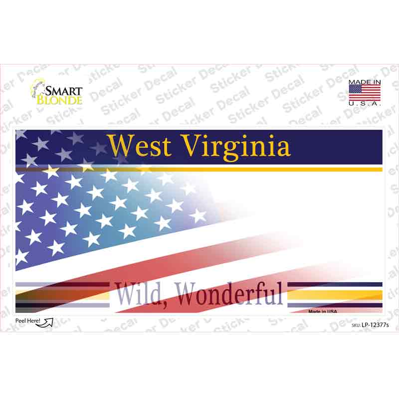 West Virginia with American Flag Novelty Sticker Decal