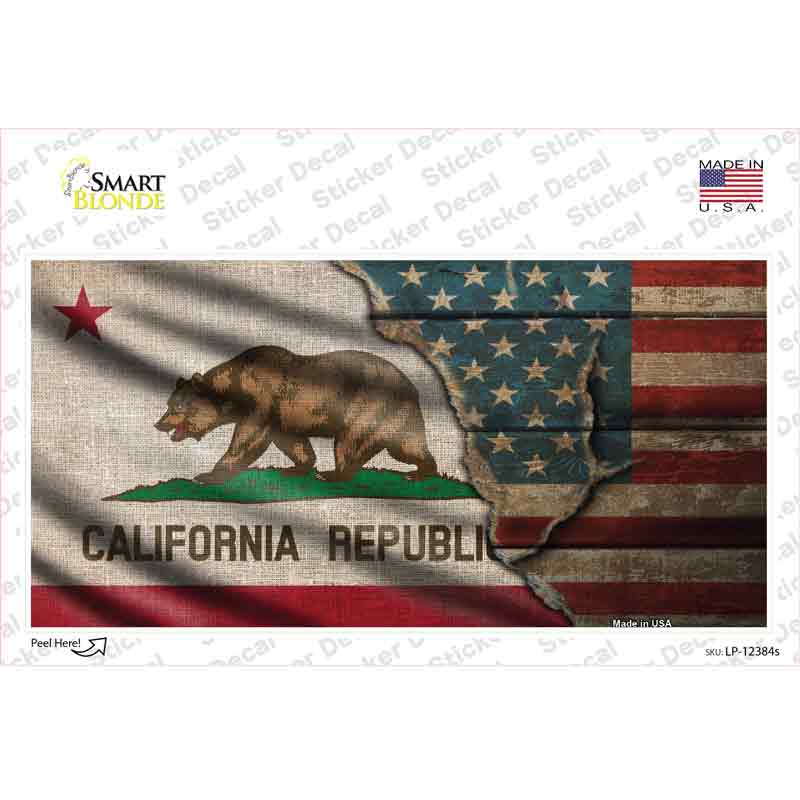 California/American Flag Novelty Sticker Decal