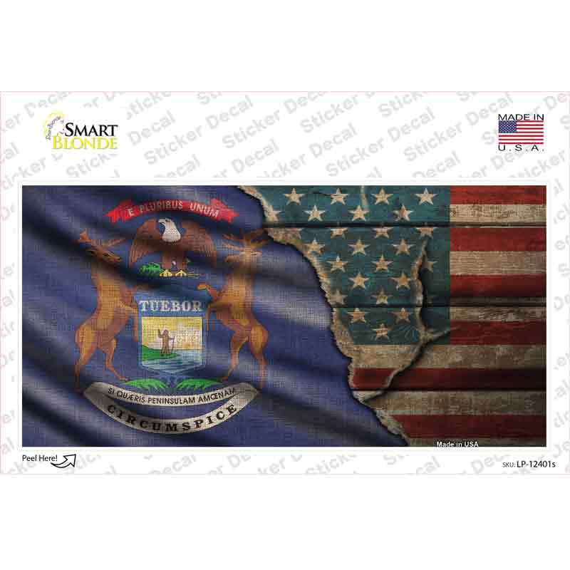 Michigan/American Flag Novelty Sticker Decal