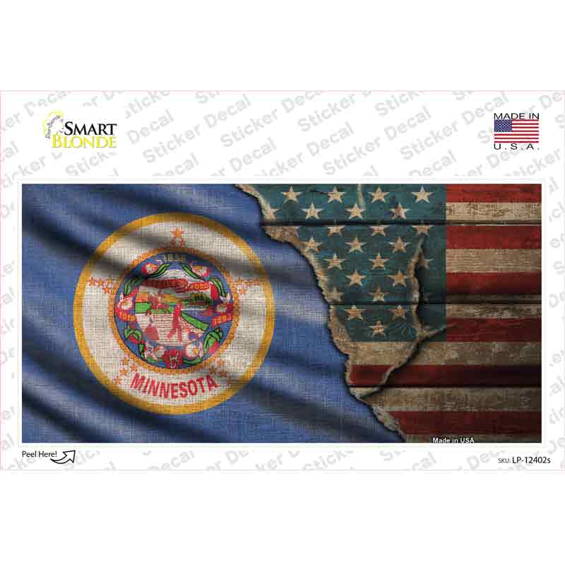 Minnesota/American Flag Novelty Sticker Decal