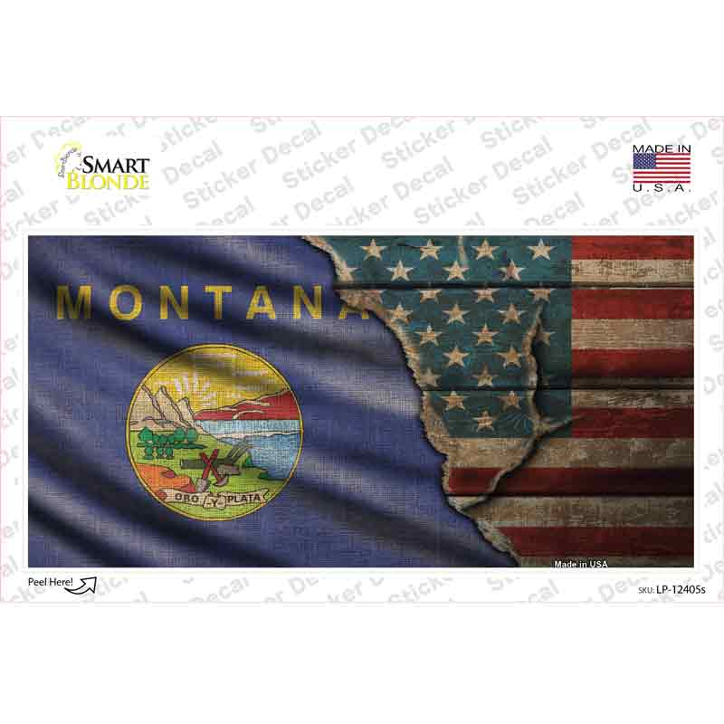 Montana/American Flag Novelty Sticker Decal