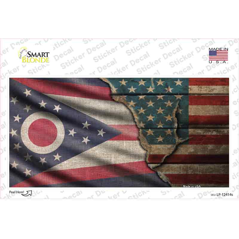 Ohio/American Flag Novelty Sticker Decal