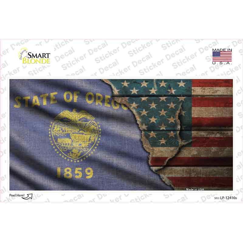 Oregon/American Flag Novelty Sticker Decal