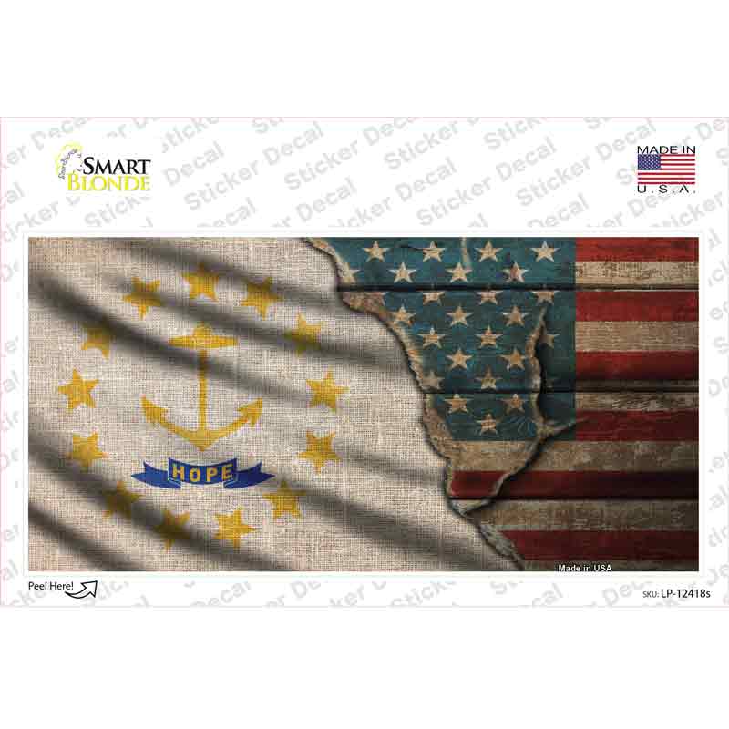 Rhode Island/American Flag Novelty Sticker Decal