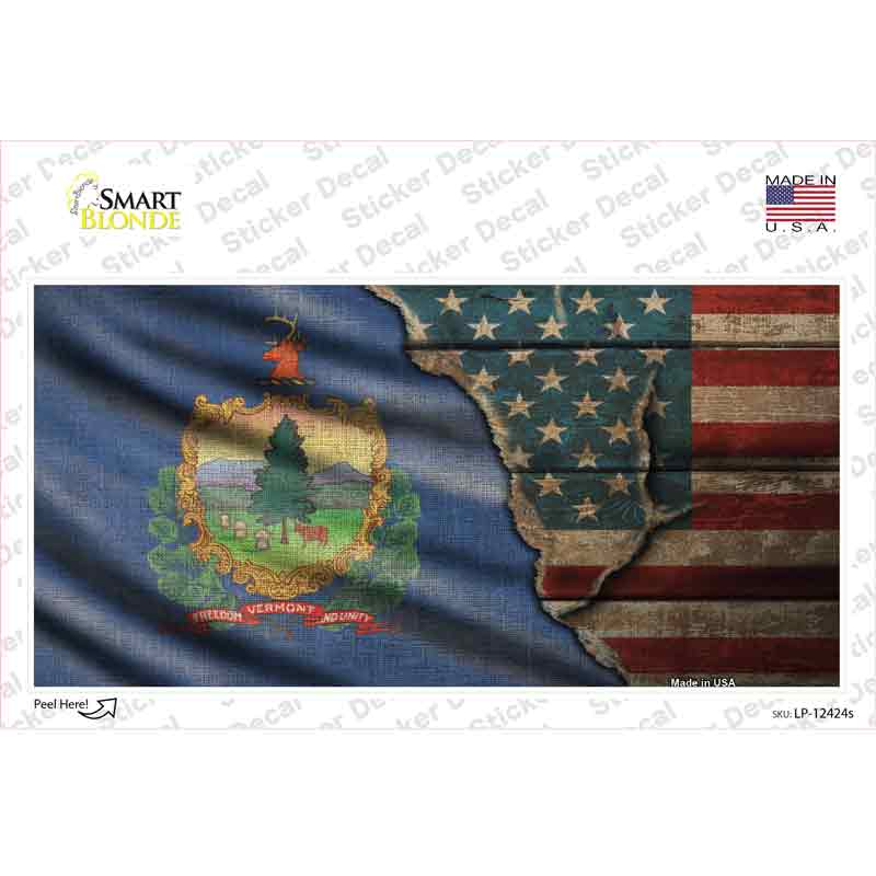 Vermont/American Flag Novelty Sticker Decal
