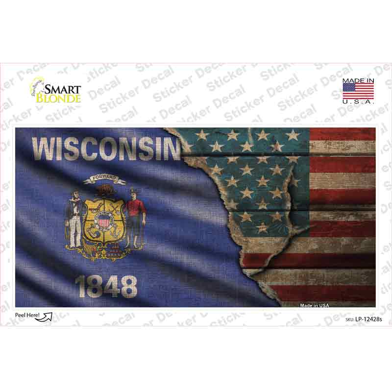 Wisconsin/American Flag Novelty Sticker Decal