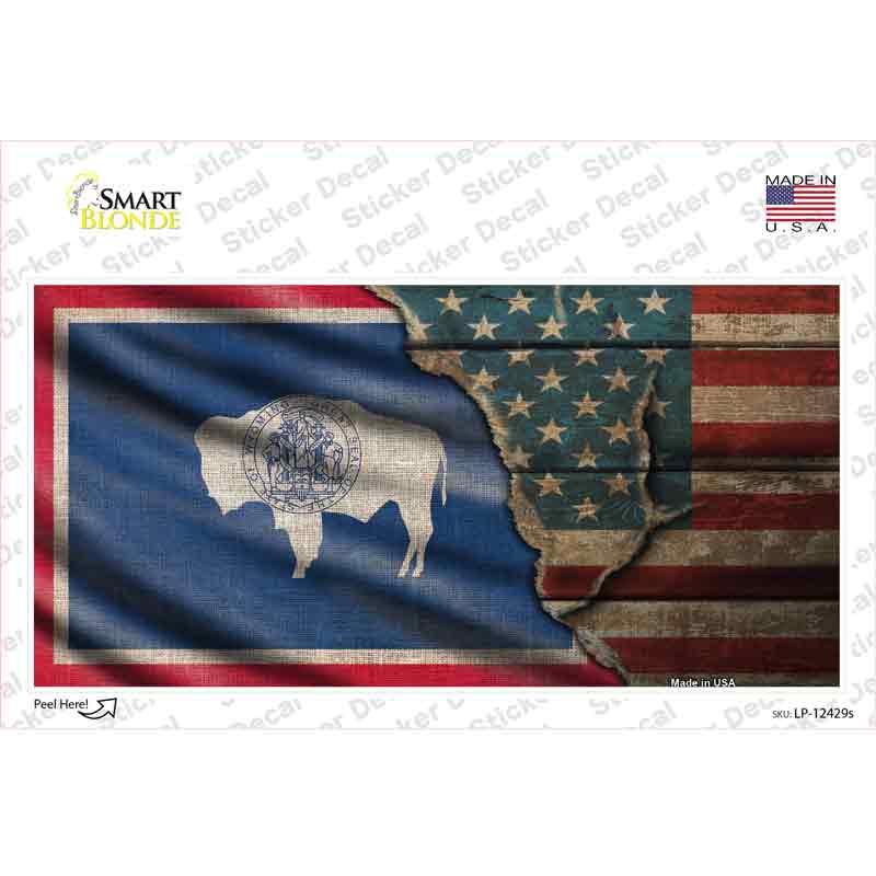 Wyoming/American Flag Novelty Sticker Decal