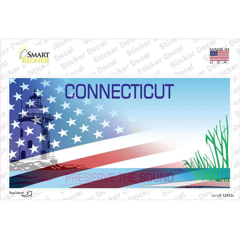 Connecticut Half American Flag Novelty Sticker Decal