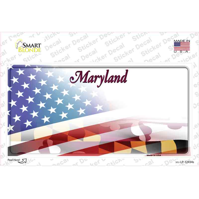 Maryland Half American Flag Novelty Sticker Decal