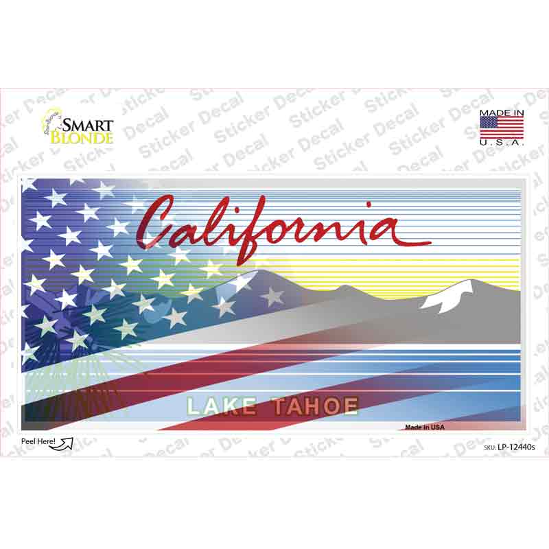 California Tahoe American Flag Novelty Sticker Decal