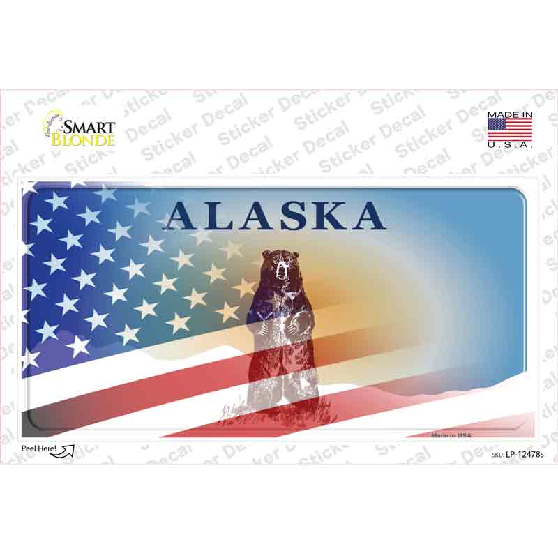 Alaska Bear with American Flag Novelty Sticker Decal