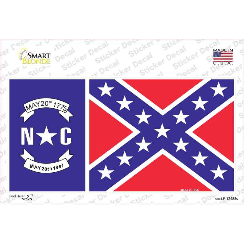 North Carolina Confederate Flag Novelty Sticker Decal