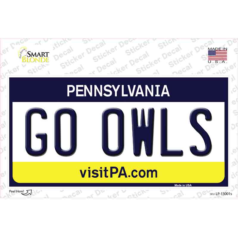 Go Owls PA Novelty Sticker Decal