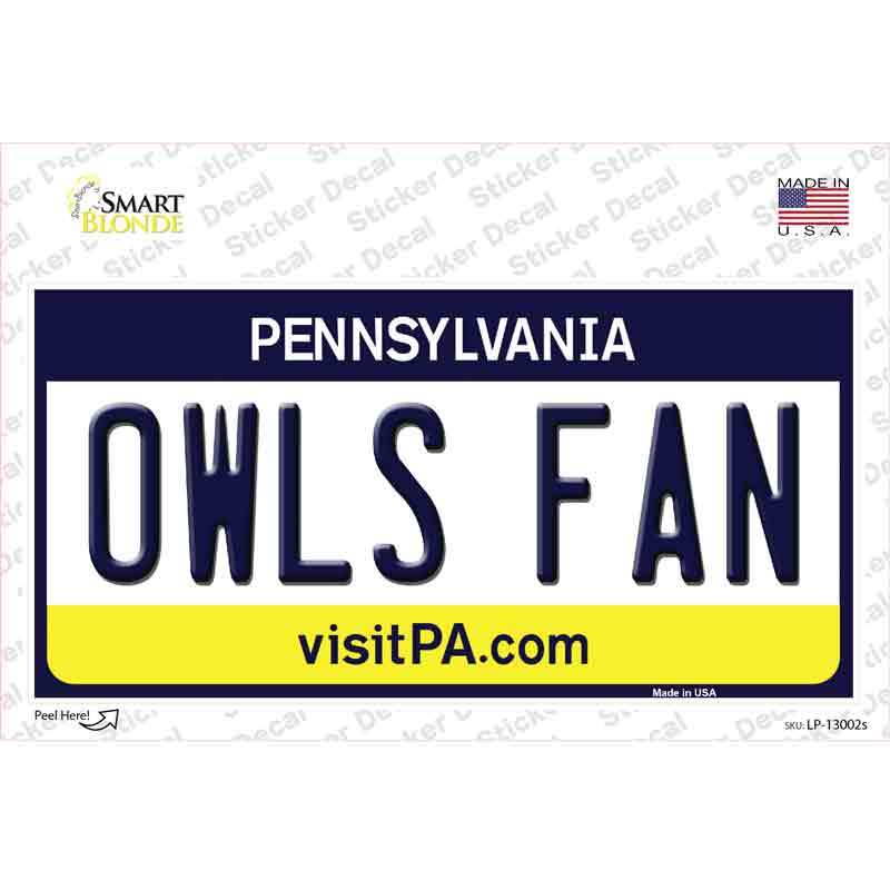 Owls Fan PA Novelty Sticker Decal