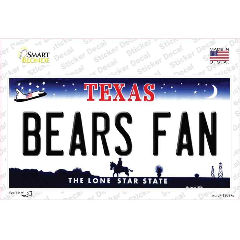 Bears Fan TX Novelty Sticker Decal