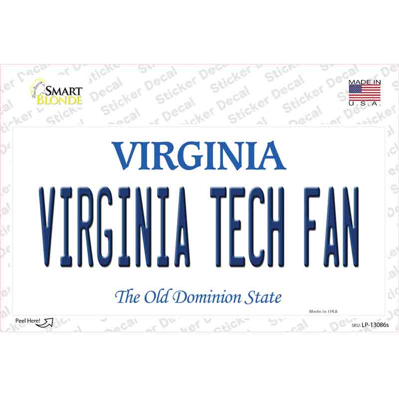 Virginia Tech Fan VA Novelty Sticker Decal